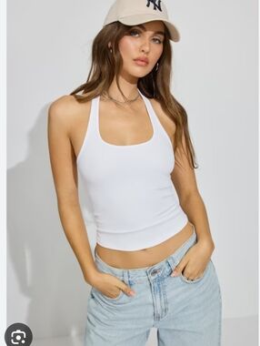 Love Charm Ladies' Pale Yellow Y2K Halter Tank Top Size Medium